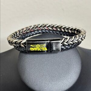 Invicta Jewelry Men's Stainless Steel & Leather Weave 2-Row Bracelet Braided